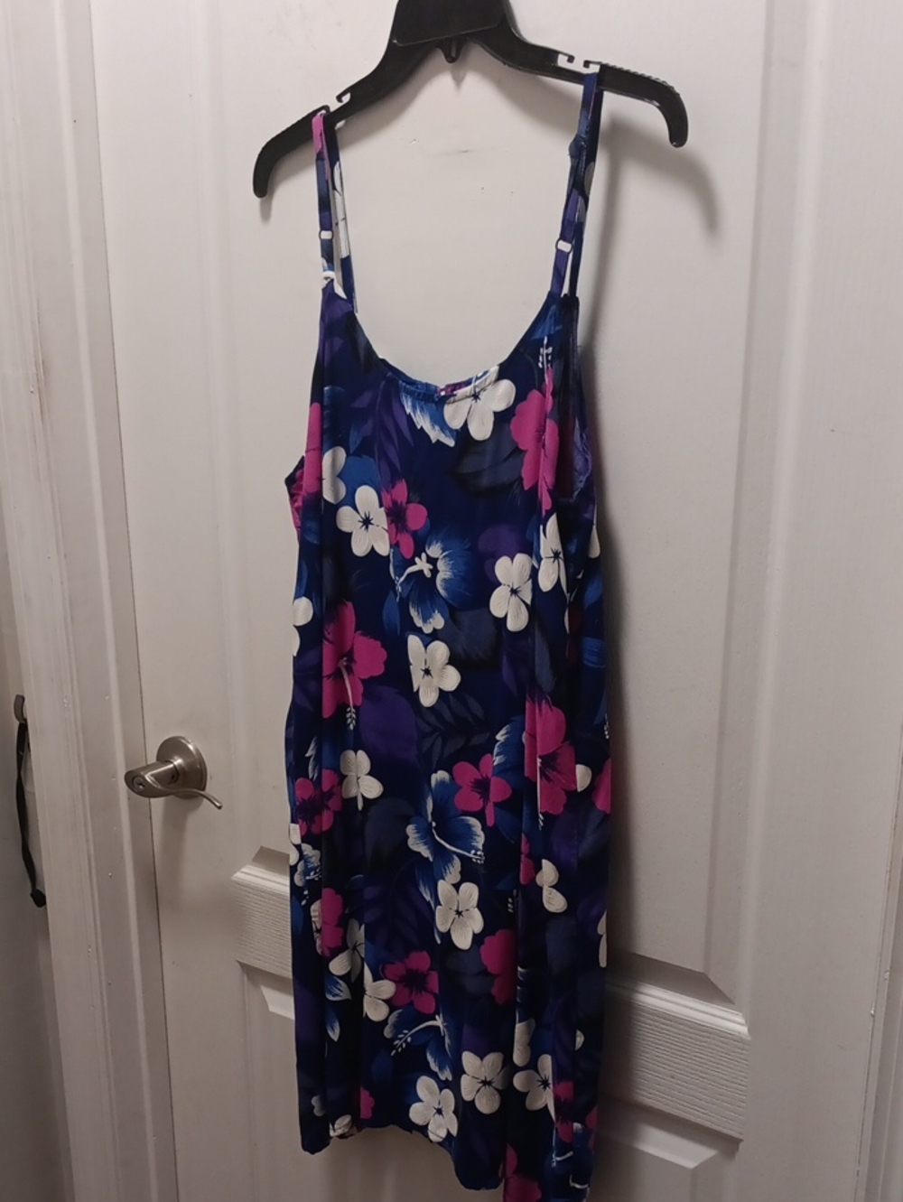 Navy Floral Spaghetti-Strap Swim Coverup, Runs Small
